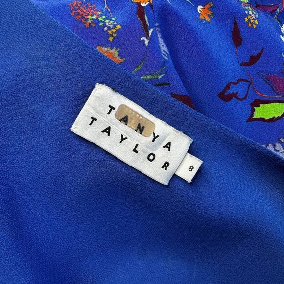 Tanya Taylor Blue Silk Wrap Dress Ruffle Hem Madelena Size 8 - Picture 7 of 8